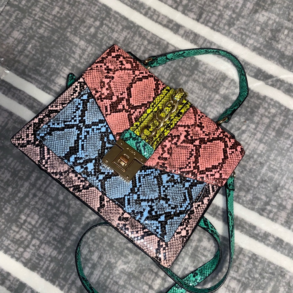 Aldo Pink and Blue Crossbody Bag with Snakeskin Pattern
